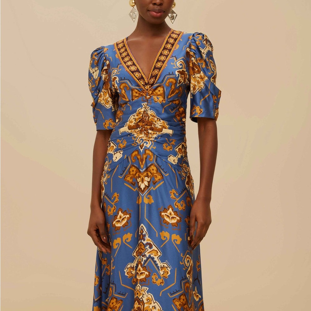 FARM Rio Blue Ornament Floral Midi Dress - Picture 3 of 7